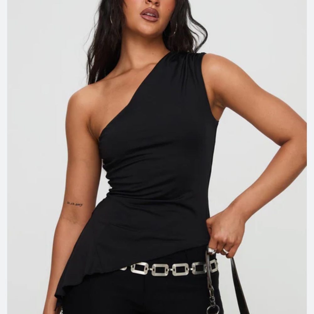 Princess Polly Asymmetric One-Shoulder Black Tank